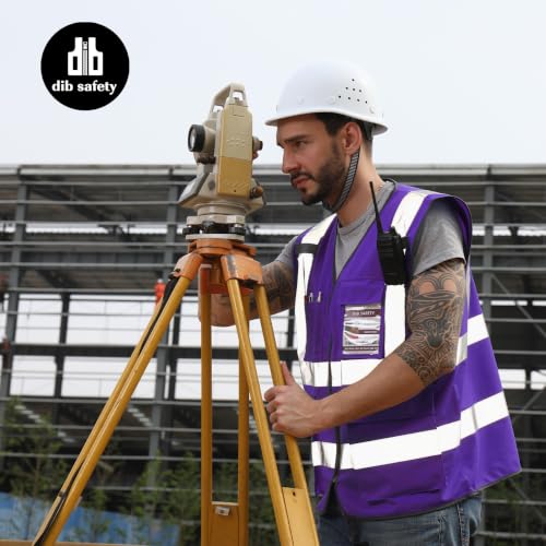 Dib Safety Hi Vis Reflective Safety Vest for Men Women with Pockets Zipper - color: Purple, size: X-Small