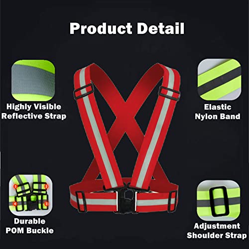 Reflective Vest, High Visibility Safety Vest Straps Reflective Gear for Night Running Walking Cycling for Men Women Kids - color: Black+red