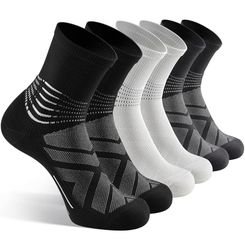 IRAMY Compression Ankle Support Crew Socks Men Women Wicking Plantar Fasciitis Relief Running Hiking Socks 3 Pairs - color: Black+white+dark Grey-3 Packs, size: Small