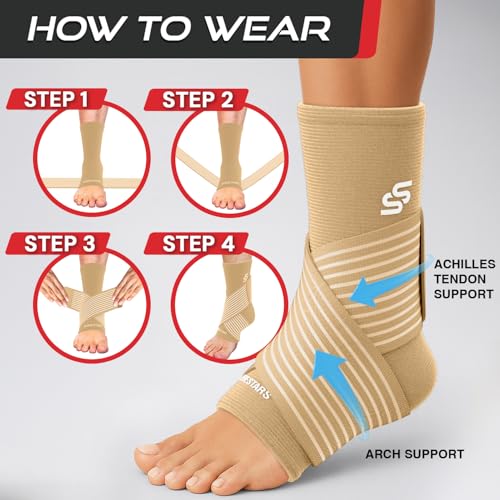 Sleeve Stars Ankle Brace Men & Women Support (Single/M:10"-12"/Beige) - color: Beige, size: Medium