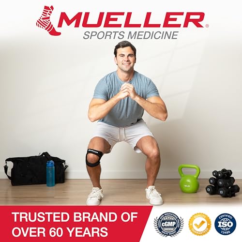 MUELLER Sports Medicine Adjustable Max Knee Single Strap for Men and Women, Compression & Pain Relief Support for Osgood-Schlatter's, Runner's Knee, Patellar Tendinitis, Black - size: Large/X-Large