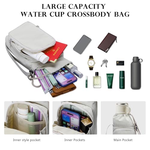 Water Bottle Carrier 32oz Adjustable Convenient holder with Handy Storage - color: Beige