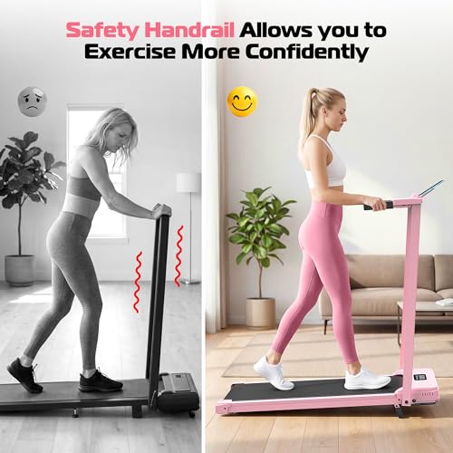 ANCHEER Incline Walking Pad with Handle Bar, Foldable Treadmill-Home/Office - color: Pink
