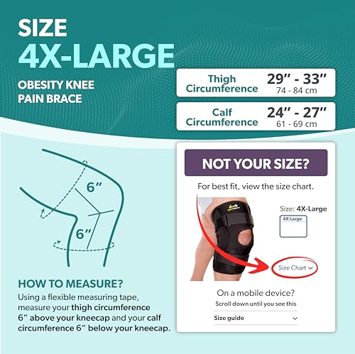 BraceAbility Obesity Hinged Knee Brace - Overweight to Plus Size Wrap Around Support for Womens and Mens Arthritis Treatment, Bariatric Joint Pain Relief, Kneecap Instability, Ligament Weakness (4XL) - size: XXXX-Large