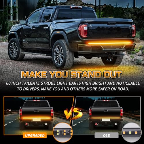60 inch Tailgate Lights Strip Amber Strobe Lights - color: Amber/Yellow