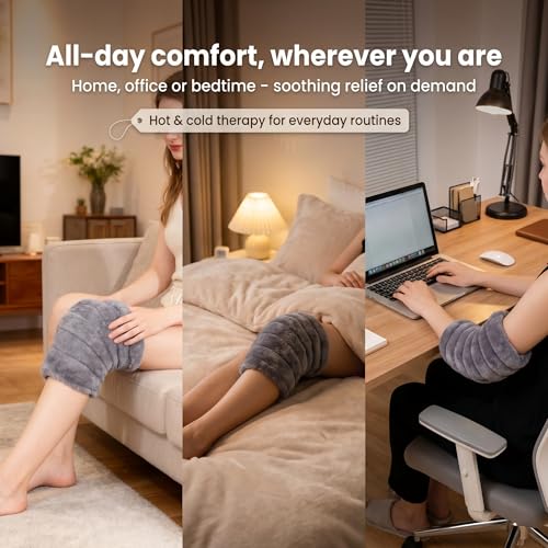Microwave Heating Pad for Knees, Microwavable Heated Knee Wrap for Arthritis & Joint Stiffness, Warm Compression for Knee Pain Relief, Flaxseed Filled, Adjustable, for Men Women