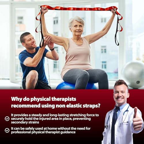 Acozycoo Stretching Strap with Loops for Physical Therapy,Knee,Leg Lifter - color: Red, size: Length: 86 Inch, Width: 1.5 Inch