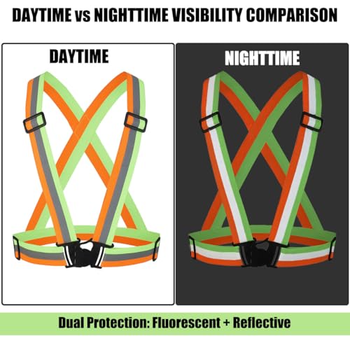 5 Pack Reflective Safety Vest for women, men and kids, Lightweight & Adjustable hi vis vest for Running, Cycling, Rucking - color: Neon Green/Orange