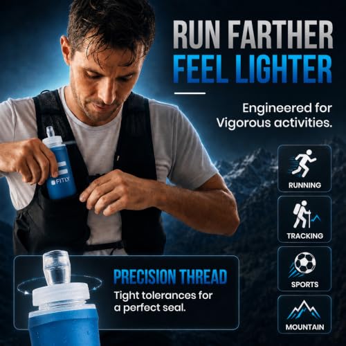 FITLY Soft Flask Running Water Bottle - Collapsible Hydration Flask - color: Petrol Blue, size: 10 Ounces