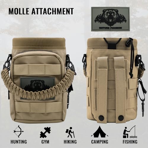 NATURE PIONEOR 32 64 128oz Tactical Water Bottle Pouch, MOLLE Bottle Holder - color: Khaki, size: 64OZ