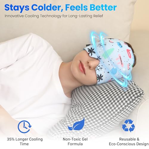 Migraine Relief Cap, Reusable Cold Compress Headband,1pcs - color: Ocean‑eyemask
