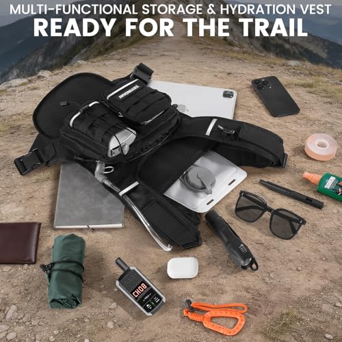 Hydration Pack Vest – Lightweight Chest Pack 2.0L Hands-Free Water Bladder Backpack, Reflective Strips, Adjustable Fit for Men and Women, Ideal for Marathon, Trail Running, Hiking, Cycling - color: Black