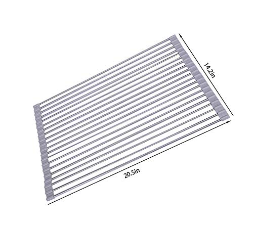 Ahyuan Roll up Dish Drying Rack Over The Sink Kitchen Roll up Sink Drying Rack Portable Dish Drainer Foldable Dish Drying Rack (Warm Gray, 20.5''X14'') - color: Warm Gray, size: Rectangle 20.5 inches x 14 inches