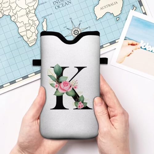 Cell Phone Sleeves Bag Case Crossbody Neoprene Holder Lanyard Phone Pouch for Women Men 7.5 X 4.5 Inches - Letter_K - color: Letter_K