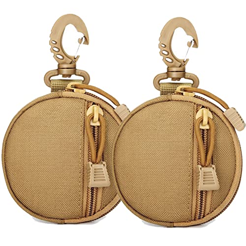 2 Packs Tactical EDC Pouches Compact Mini Military Molle Utility Pouch Accessories Organizer Bags Coin Purse Keychain Pockets Credit Card Holder for Waist Pack - color: 2 Pack Circle Tan