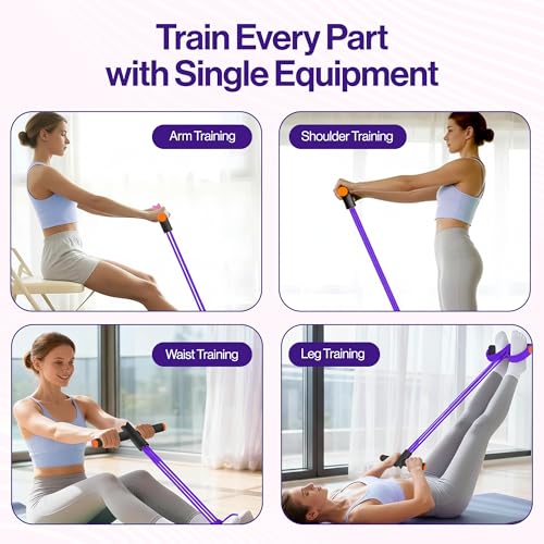 Pedal Resistance Band with Handle, 6 Tube Multifunction Foot Pedal Resistance Band, Arm & Waist Training Tummy Trimmer Ab Workout Equipment for Home Gym Men Women - color: Purple