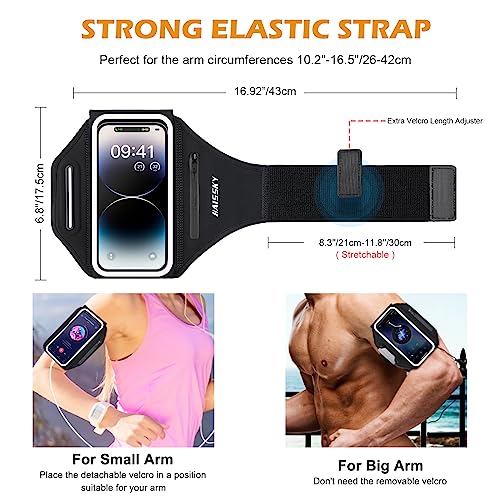 Running Armband with Earphone Bag, 6.9" Phone Holder for iPhone Samsung - color: Dark Black (Up to 6.9''), size: Medium