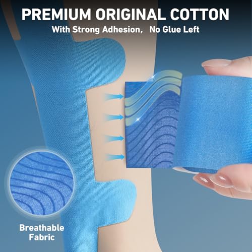 KTQUICK Precut Kinesiology Tape for Achilles Tendon,12PCS,20% Stronger,Blue - color: Blue