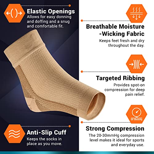 Ankle Brace Socks - Ankle Compression Sleeve - Foot Brace for Women & Men - color: Beige, size: Medium