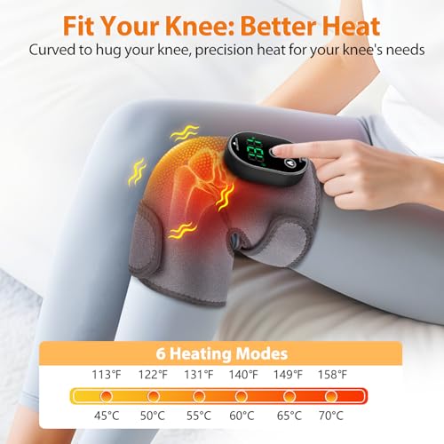 Cordless Knee Heating Pad, Heated Knee Massager with Heat Vibration - color: Grey(single)