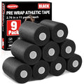 9 Pack Black Pre Wrap Tape, 2.76 Inch x 11 Yards Prewrap Athletic Tape - color: Black