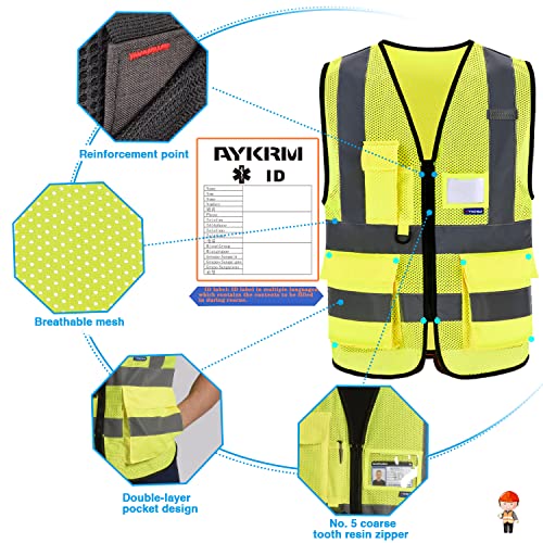 X Small High Visibility Mesh Safety Reflective Vest with Pockets and Zipper - color: Yellow Mesh, size: X-Small