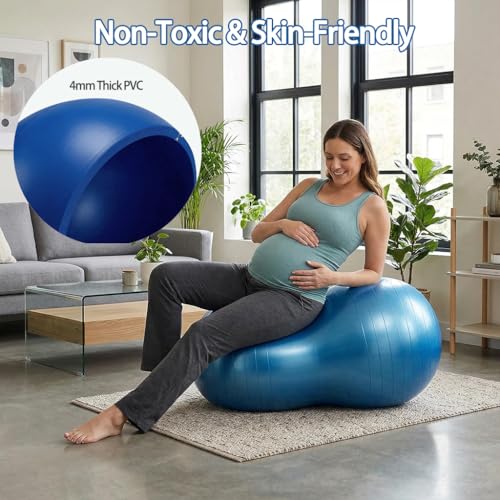 Peanut Ball for Kids Therapy,Anti-Burst Exercise Ball with Pump 90x45cm Yoga Ball Gym Quality Fitness Ball for Pregnancy Birth Exercise Physical Therapy, for Child Training, Women, Men - color: Blue