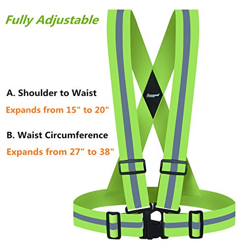 Running Reflective Vest Gear with 2 Reflective Bands Adjustable Safety Vests High Visible Reflective Belt Wristbands Straps for Night Running Cycling Dog Walk Jogging (Green)