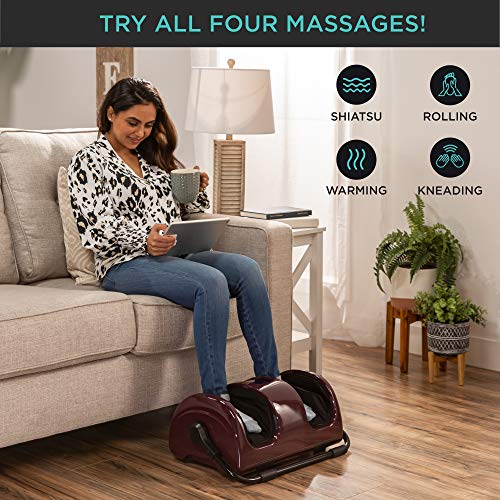 Best Choice Products Shiatsu Foot Massager with Heat for Plantar Fasciitis & Neuropathy, Kneading Foot & Calf Massager with Remote, 360° Adjustable Handle, Rolling & Compression Massage - Red - color: Red