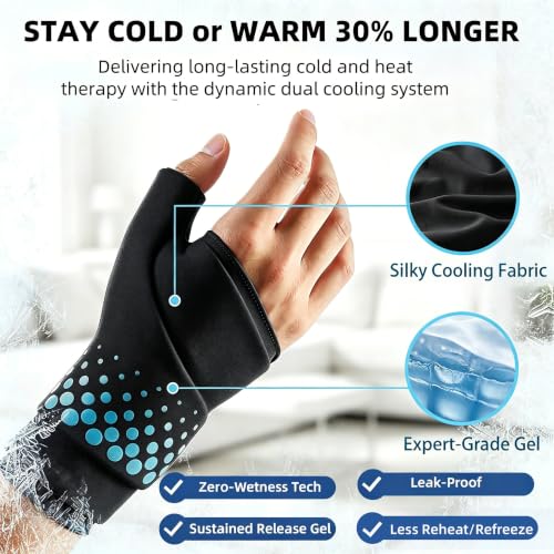 Thumb & Wrist Ice Pack Wrap, Thickened Ice Gel Pad, Reusable Hand Ice Pack with Long-Lasting Hot & Cold Therapy for Carpal Tunnel Relief, Arthritis Pain, Post-Surgery, Computer Overuse Recovery - color: Black, size: S/M