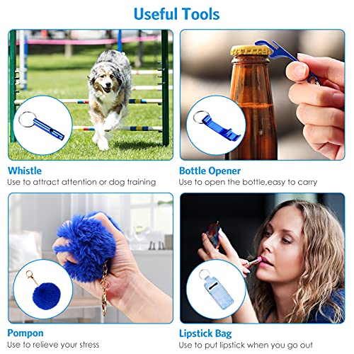 AMIR Safety Keychain Set for Women and Kids, 10 Pcs Safety Keychain Accessories with Sound Personal Alarm, Whistle and Pom - color: Blue