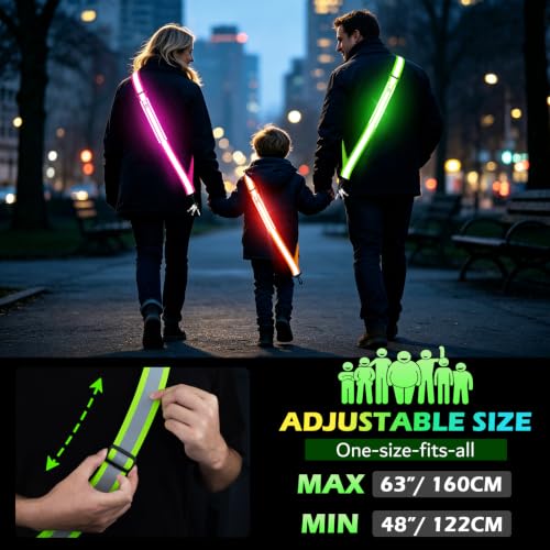 Fokia Kunbio LED Reflective Running Gear High Visibility Reflective Belt Sash with Armband for Walking at Night,Adjustable Running Safety Gear Light Up Running Belt for Runners Walkers Men Women - color: Green