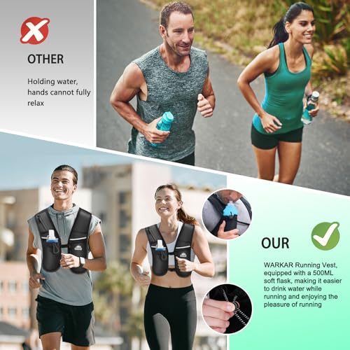 Running Vest, Hydration Backpack with 500ml Water Bladder Adjustable Chest Straps Reflective Strip Design Lightweight Breathable Great for Women Men Run/Hiking/Cycling/Climbing (Black, Medium-Large)
