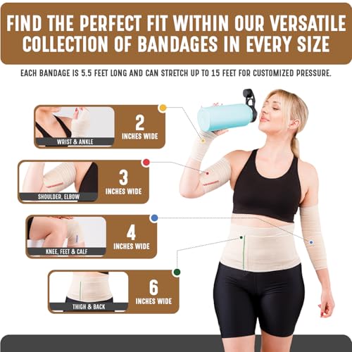 Premium Elastic Bandage Wrap (2” Wide, 25 Pack) - Nexskin Latex Free Athletic/Medical Compression Bandages Hook & Loop Fasteners at Both Ends - Lifetime Washable & Reusable Bandages - size: 25 Pack