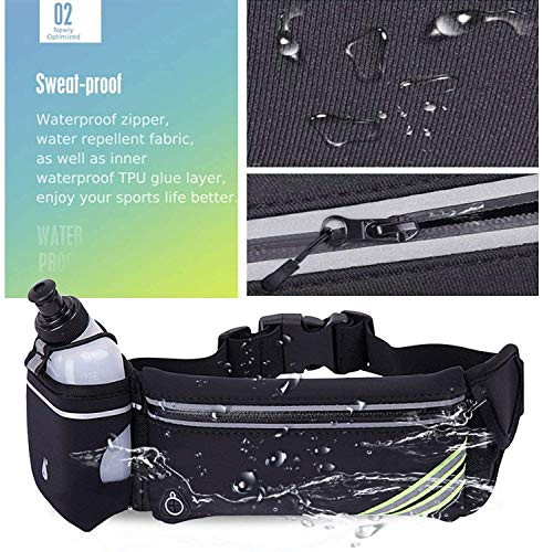 Running Belt with Water Bottle Holder for iPhone 17 16 15 14 13 12 11 Pro Max Xs 16e Xr X Plus Mini/Galaxy,Reflective Phone Belt Bag for Running Women Men Hydration Waist Bag Fanny Pack Pouch
