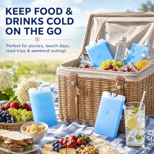 TOPOKO Ice Packs for Lunch Bags, Coolers & Freezers – 6 Pack Reusable Ice Packs, Slim, Leak-Proof, Long-Lasting Cold, Quick Freeze for Picnic, Camping, Beach, Hiking & Outdoor Sports