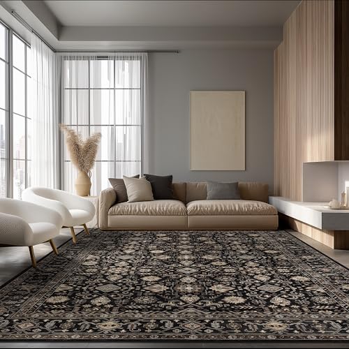 Ruaruarug Washable Area Rug 9×12 for Living Room, Ultra Soft, Black Gold - color: Black Gold, size: 9' x 12' (Rectangular)