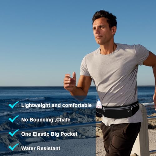Slim Running Belt for Women Men,Runners Fanny Pack Phone Holder,Money Belt,Running Gear Accessories,with 3 Pockets (Jet Black) - color: Jet Black