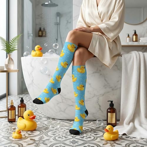 Cute Compression Socks Knee High Support Stockings Women Men - color: Cute Yellow Duck