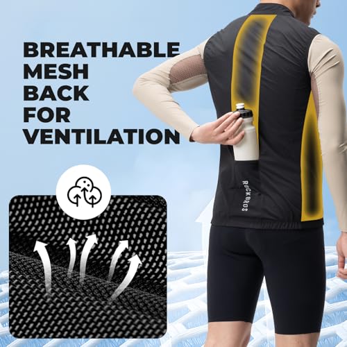 ROCKBROS Men's Cycling Vest Lightweight Windbreaker Bike Vest with Pocket - color: Black, size: Large