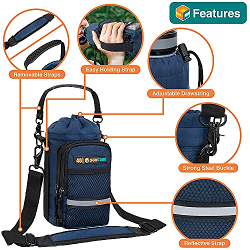 SUN CUBE Insulated Water Bottle Carrier Bag with Strap, Crossbody Sling - color: Navy, size: 40 oz