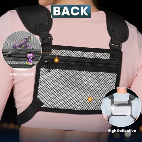 Running Chest Pack with Light, Chest Packs for Phone Holder, Edc Bag for Running, Lightweight Extra Storage Sports Chest Pouch for Runners Cycling Motorcycle Hiking