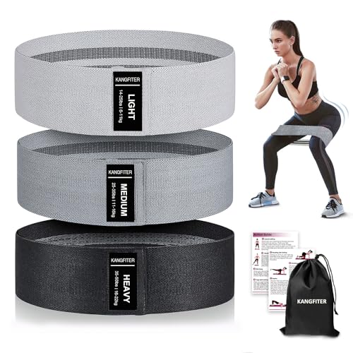 KANGFITER Non-Slip Fabric Resistance Bands for Working Out 3 Levels - color: Grey, Black 3 PCS
