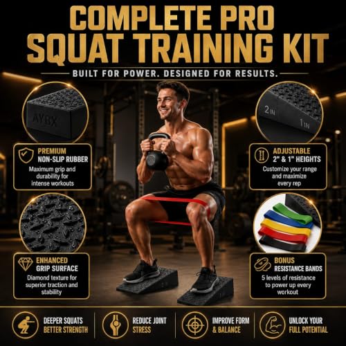 Squat Wedge Block, Non-Slip Adjustable Slant Board for Squats, 5 Bands