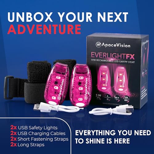 EverLightFX USB Rechargeable LED Safety Light 2 Pack, Clip On Strobe Light - color: Pink