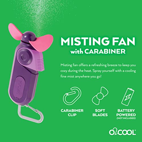 O2COOL Small Sport Misting Fan with Carabiner Clip 2-Pack Purple - color: Purple, size: 2 Packs