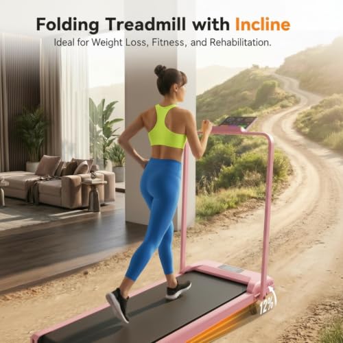 ANCHEER Incline Walking Pad with Handle Bar, Foldable Treadmill-Home/Office - color: 56-Blcak