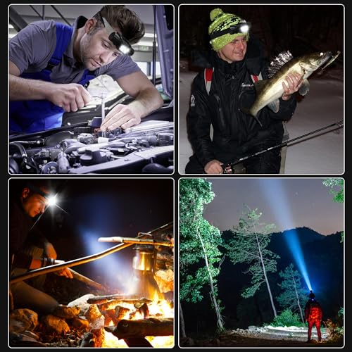 Headlamp Rechargeable, 2000 Lumen Super Bright LED Head Lamp for Adults, IP67 Waterproof Rechargeable Headlight with 9 Modes, Head Flashlight with 2600 mAh for Outdoor Camping Hiking Fishing Running - size: 5 Bead - 2000 lm - 9 Modes