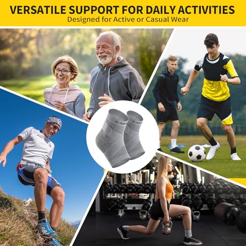 CAMBIVO 1 Pair Ankle Braces with Straps, 15-20 mmHg Ankle Compression Socks for Women and Men for Working, Breathable and Comfortable Fit for Sports, Recovery, Work, and Daily Wear (Gray, Large)