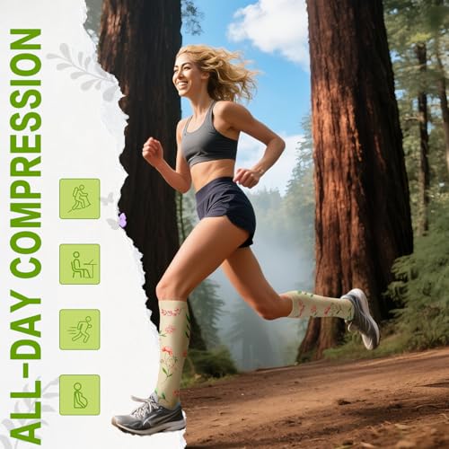 6 Pairs 20-30 mmHg Knee High Compression Socks, Unisex, Running, Travel - color: A-wflower, size: Large-X-Large